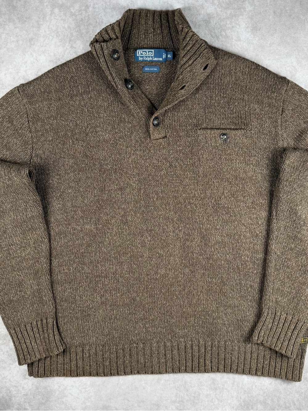 Polo by Ralph Lauren Brown Shawl Zip-Style Knit Sweater